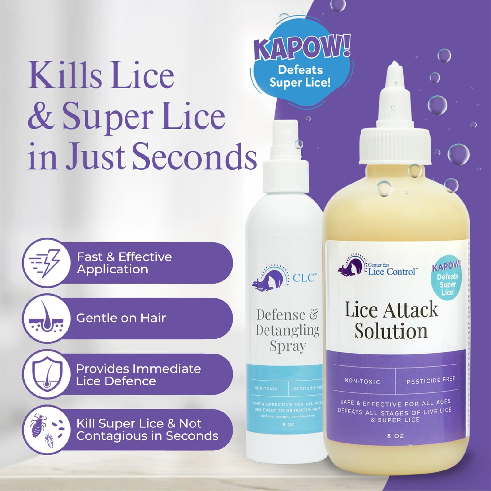 Kapow All-in-One Head Lice Treatment Kit for Family - Extra Strength Lice Shampoo, Spray & Comb for Kids & Adults, Sensitive Sca