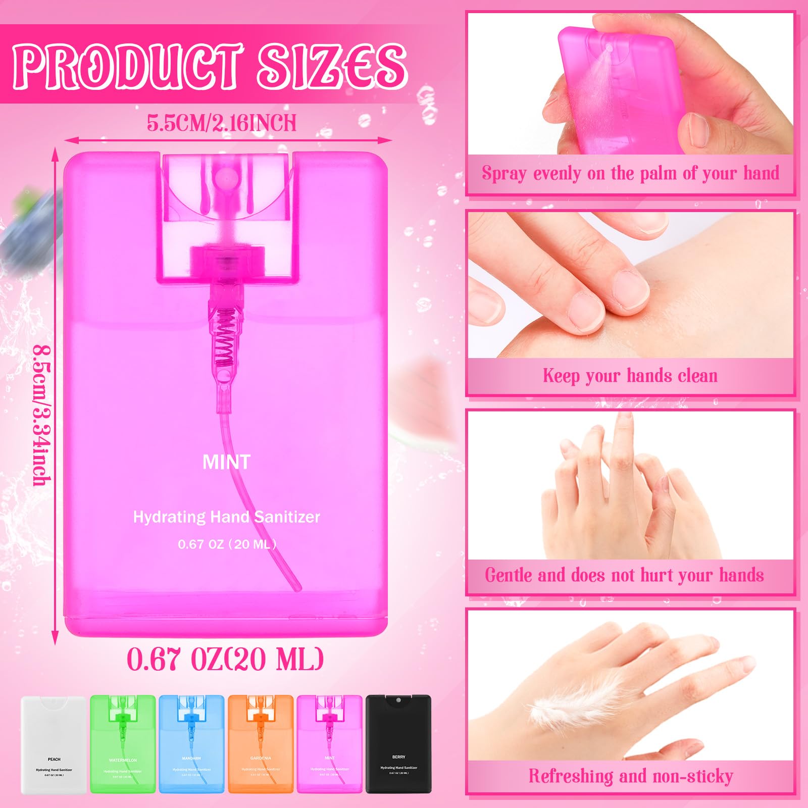 Dansib 6 Pcs Hand Sanitizer Spray Travel Size Hydrating Hand Sanitizer Mist Gifts Clear Mini Pocket Sprayer for Women Teacher Co