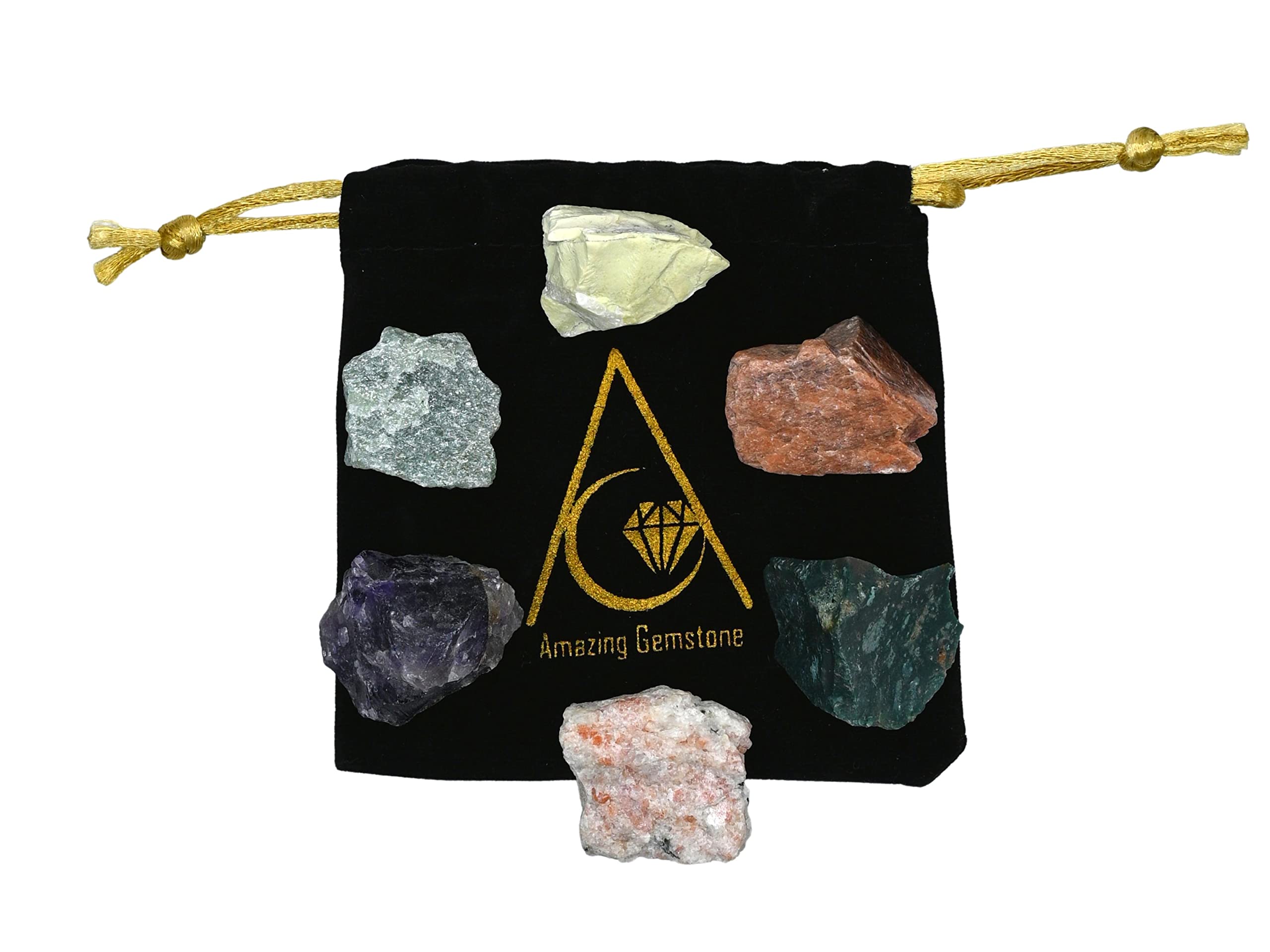 Crystals for Retirement, Set of 6 Amethyst, Green Aventurine, Sunstone, Serpentine, Moss Agate and Peach Moonstone Healing Cryst