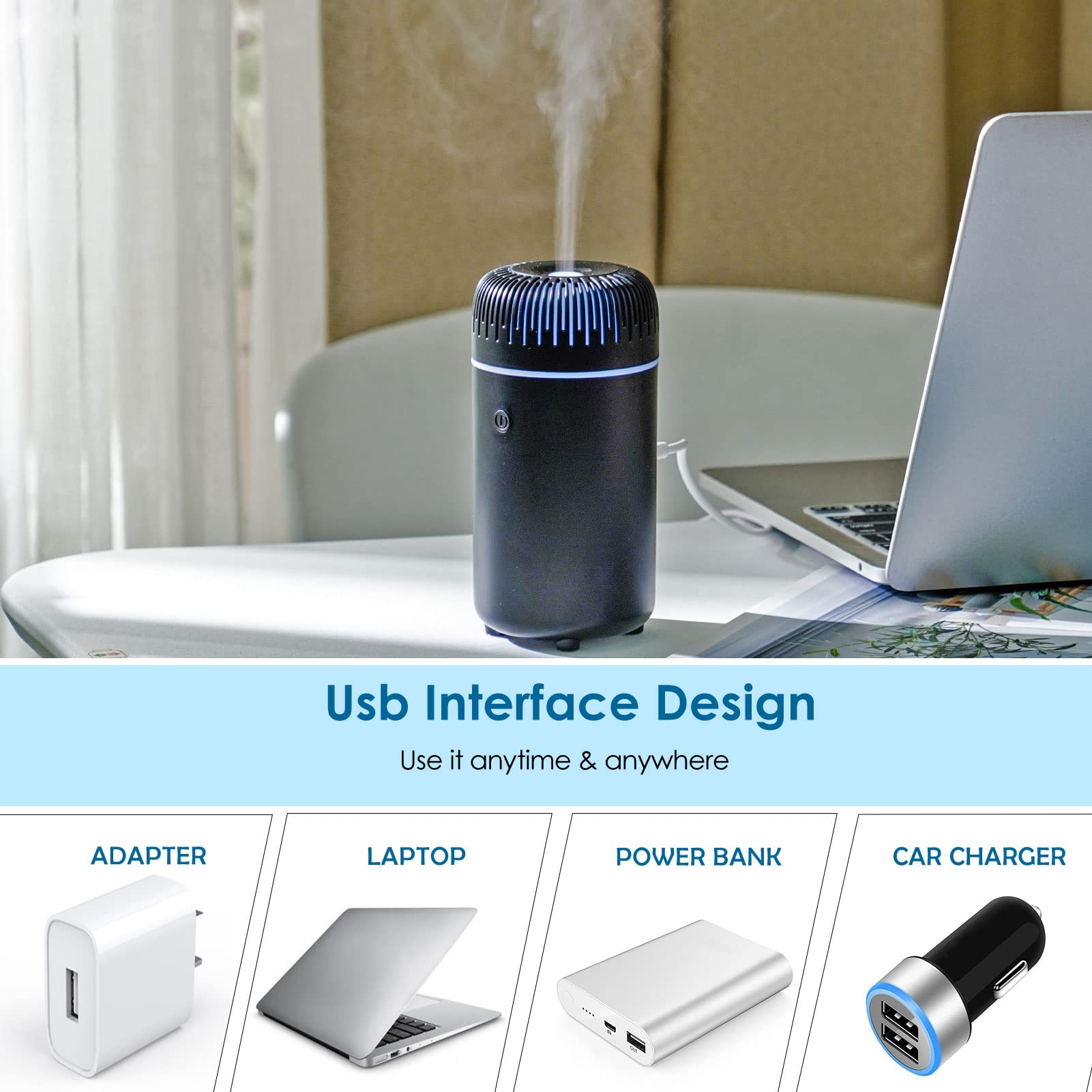 Car Diffuser Humidifier USB Aromatherapy Essential Oil Diffuser Car Air Freshener Diffuser USB Cool Mist Mini Portable Diffuser