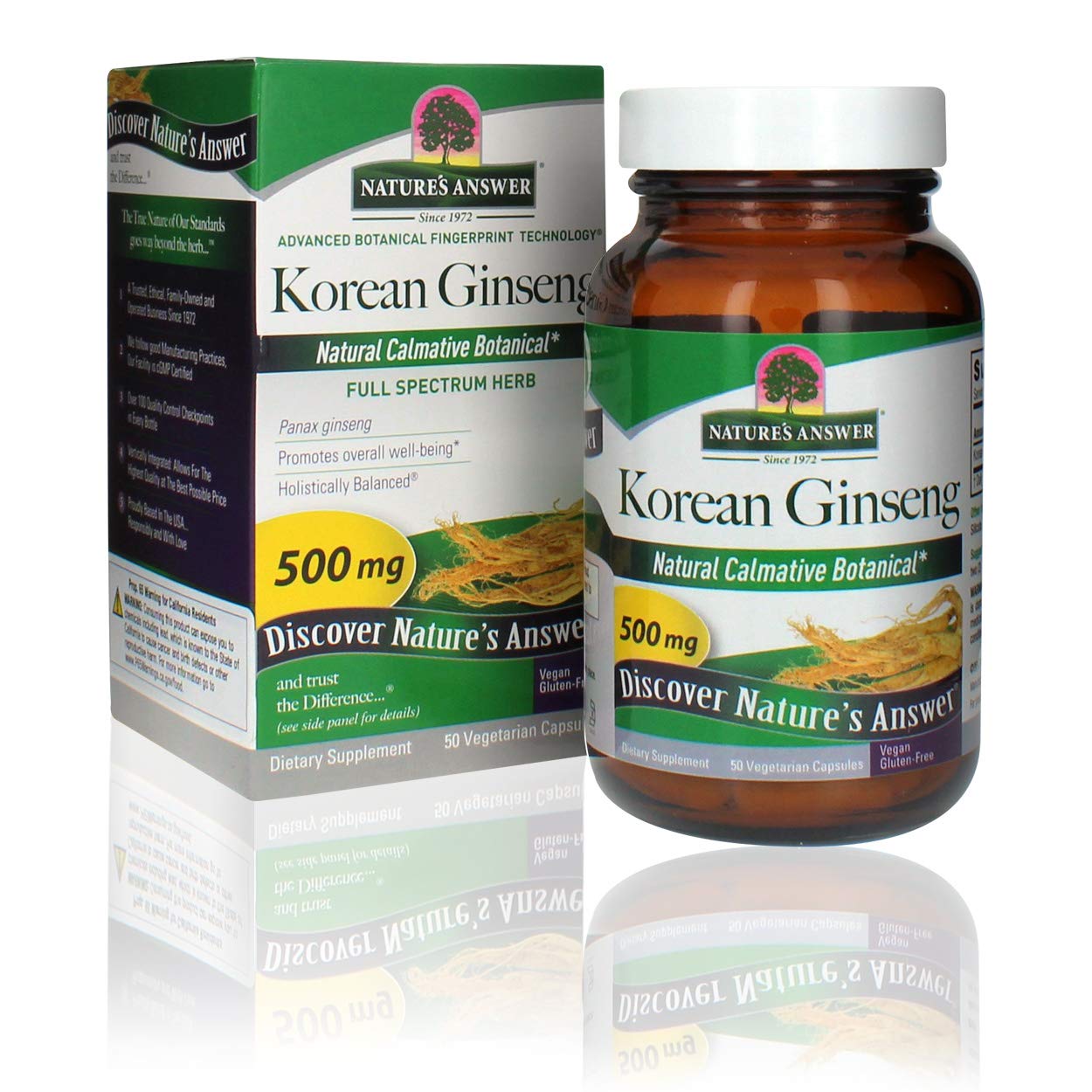 Natures Answer Korean Ginseng 500mg 50-Capsules | Supports Focus & Memory | Vegan, Gluten-Free, Non-GMO & Kosher Certified | Si