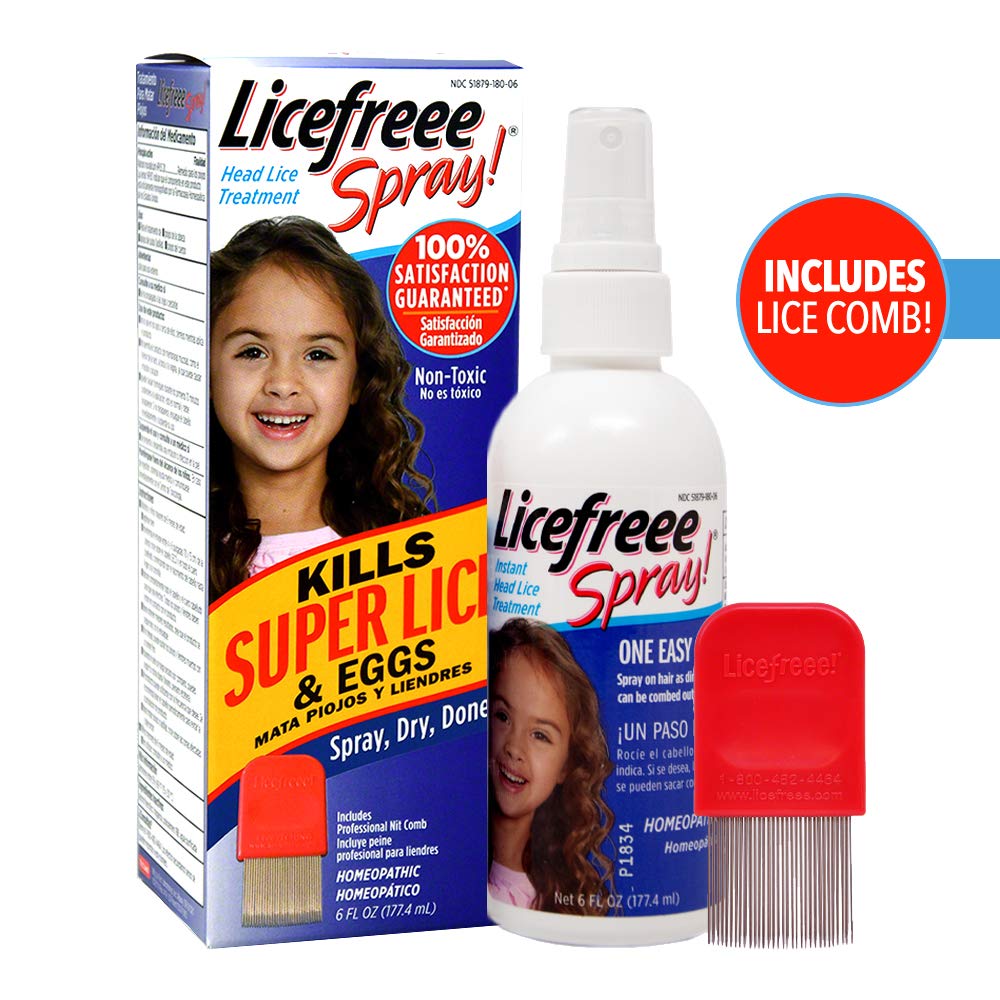 Licefreee Spray, Tec Labs Head Lice Spray, 6 Fl Oz, Includes Professional Metal Nit and Lice Comb, Easy Use Lice Treatments for