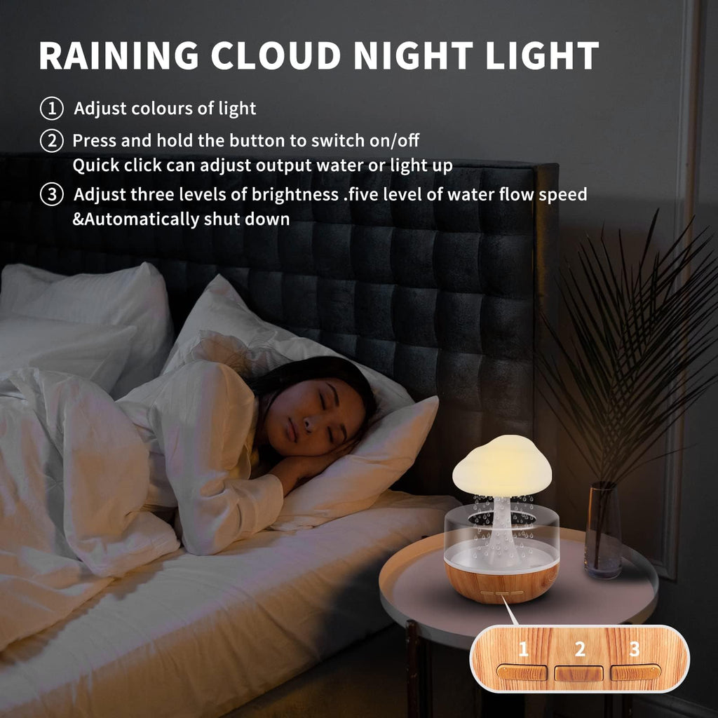 Weljoy Zen Raining Cloud Night Light Aromatherapy Essential Oil Diffuser Micro Humidifier Desk Fountain Bedside Sleeping Relaxin
