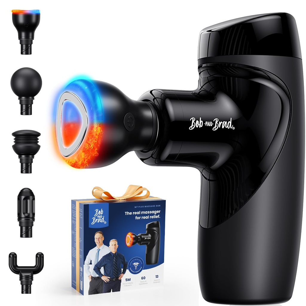 BOB AND BRAD M7 Plus Mini Massage Gun with Heat, Pocket-Sized Heated Deep Tissue Massager, Portable Percussion Muscle Travel Mas