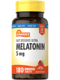 Melatonin 5mg Fast Dissolve | 180 Vegetarian Tablets | Natural Berry Flavor | Vegetarian, Non-GMO and Gluten Free Supplement | b