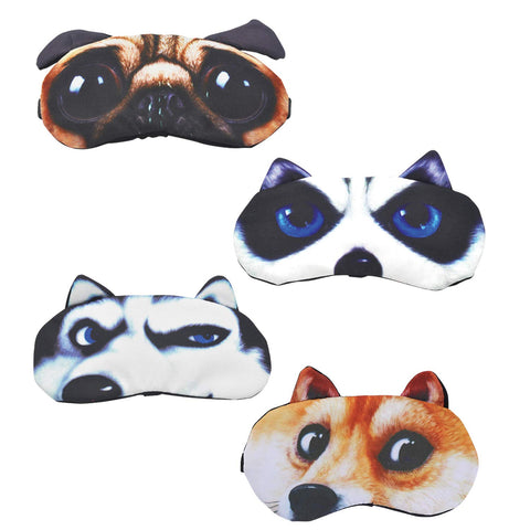 HYCLES 4 Pack Cartoon Animal Cute Sleep Eye Mask with Adjustable Strap Relaxed Sleeping Blackout Cat Dog Eye Cover Eyeshade for 