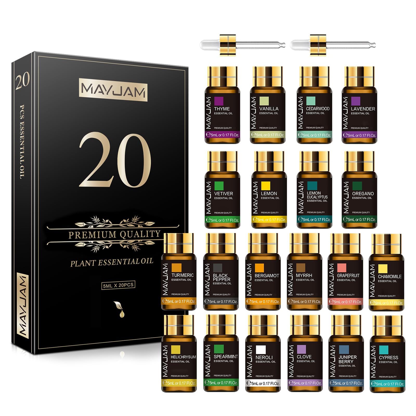 MAYJAM 20x5ML Essential Oil Gift Set, Pure Essential Oils for Diffusers for Home, Long Lasting Scented Oil for Soap Candle Makin