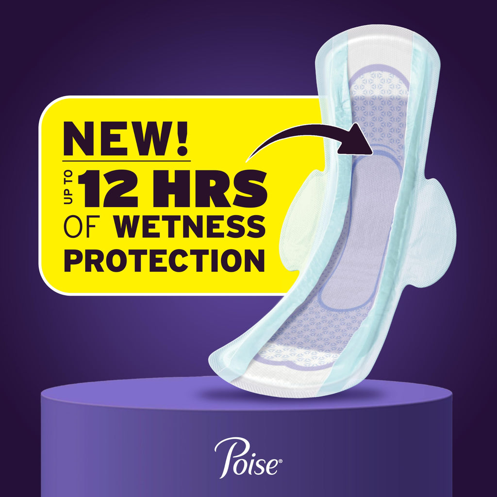 Poise Overnight Ultra Thin Incontinence & Postpartum Pads with Wings for Bladder Leaks, 8 Drop Extra Absorbent, Long Length, 20