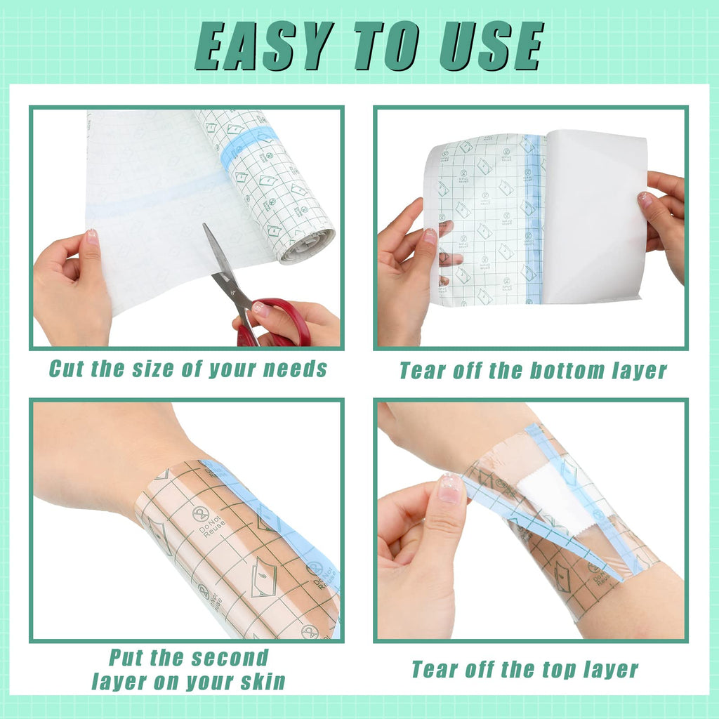 Nuanchu 2 Rolls Transparent Stretch Adhesive Bandage Waterproof Tattoo Bandage Round Transparent Film Dressing Clear Adhesive Dr