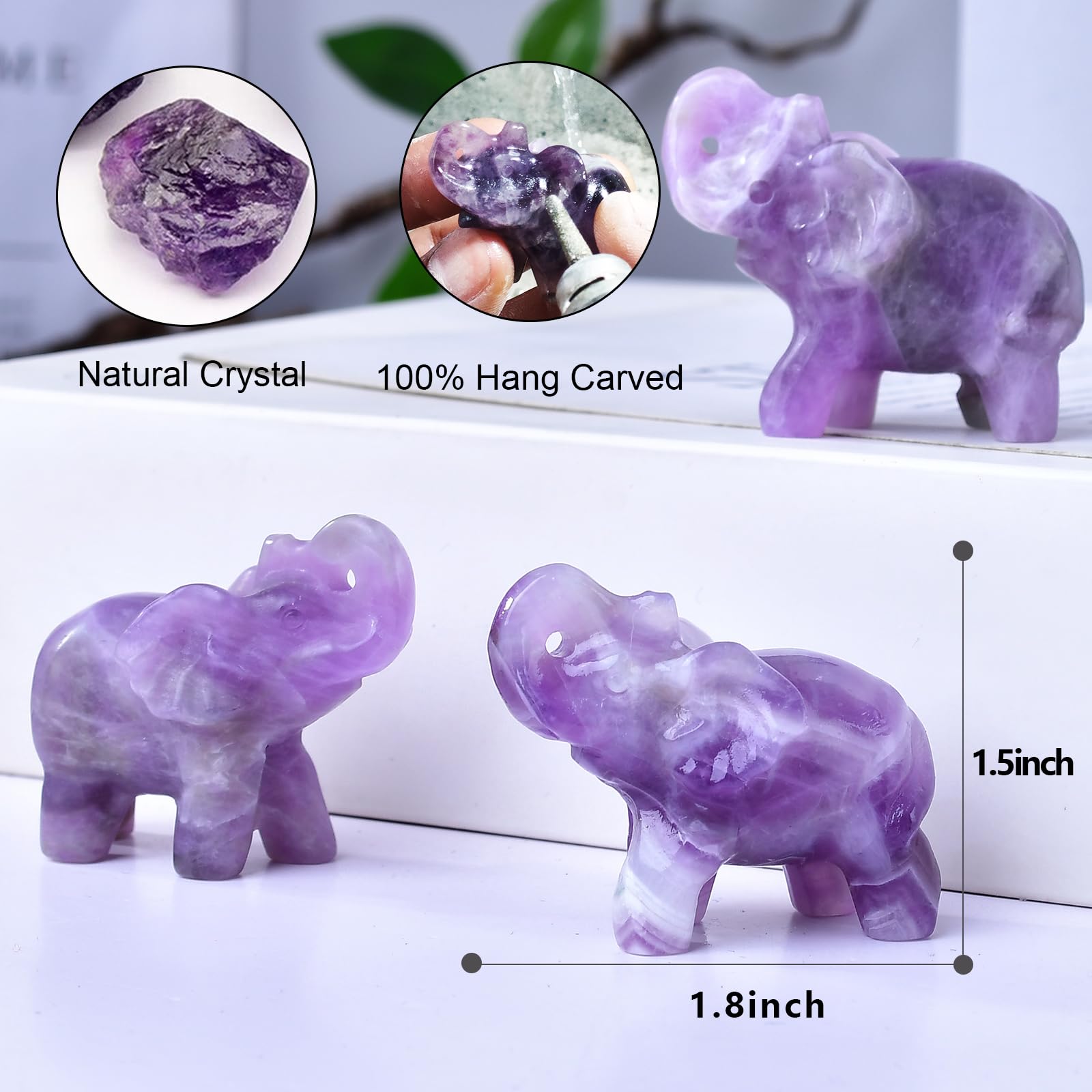 Ytbeoxk 1.8 Inch Amethyst Elephant Crystals Decor, Healing Crystal Cute Figurines, purple Elephant Gemstones Decorations Statue,