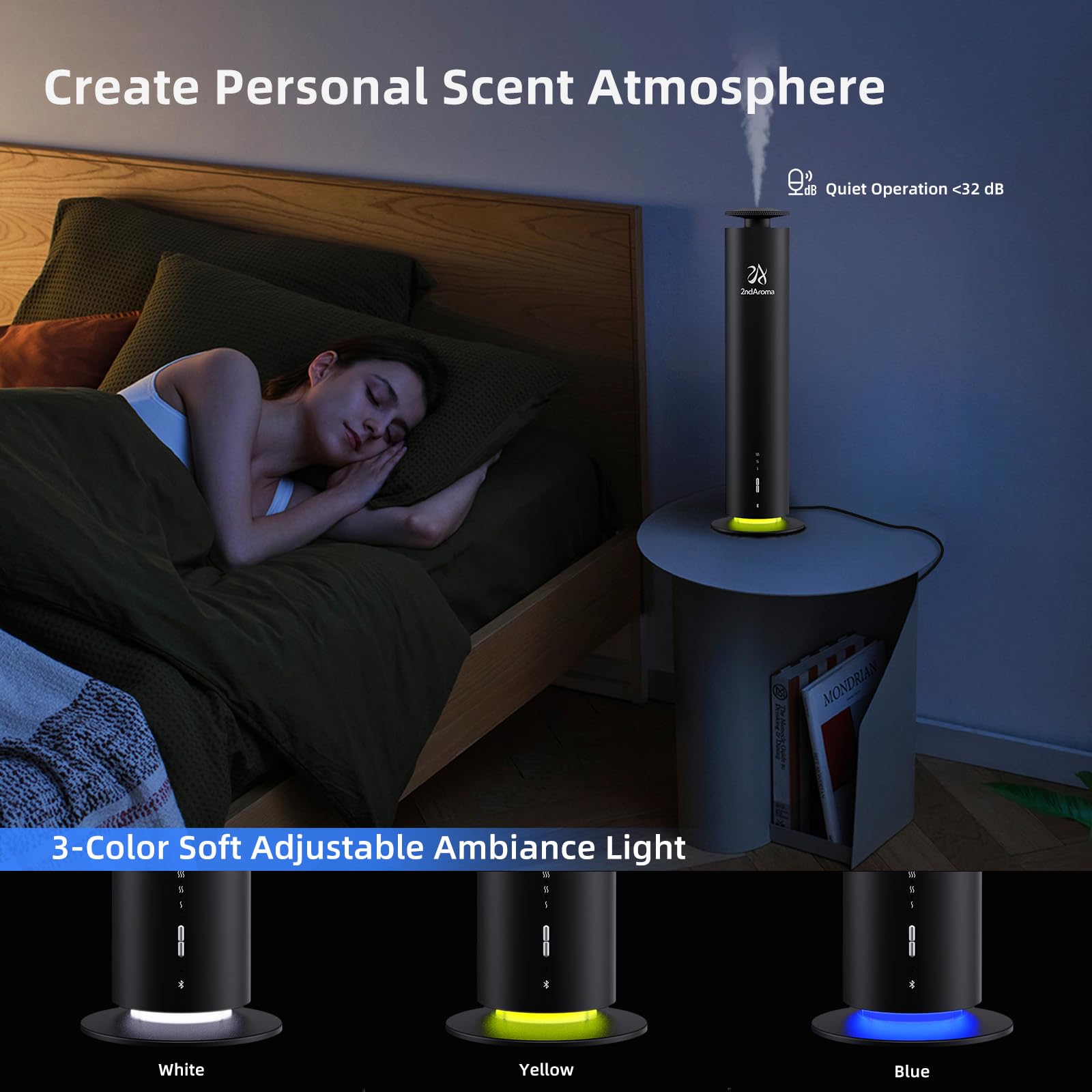 2ndAroma Waterless Scent Diffuser Starter Kit, Diffusers for Home Office Hotel 1000 Sq Ft Coverage, Cordless Essential Oil Diffu