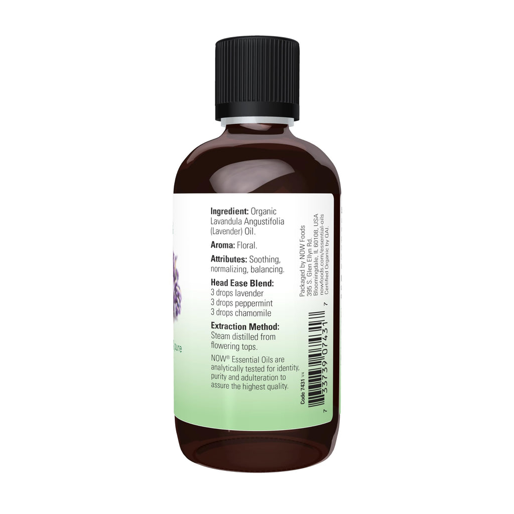 NOW Foods Essential Oils, Organic Lavender Oil, Soothing Aromatherapy Scent, Steam Distilled, 100% Pure, Vegan, Child Resistant