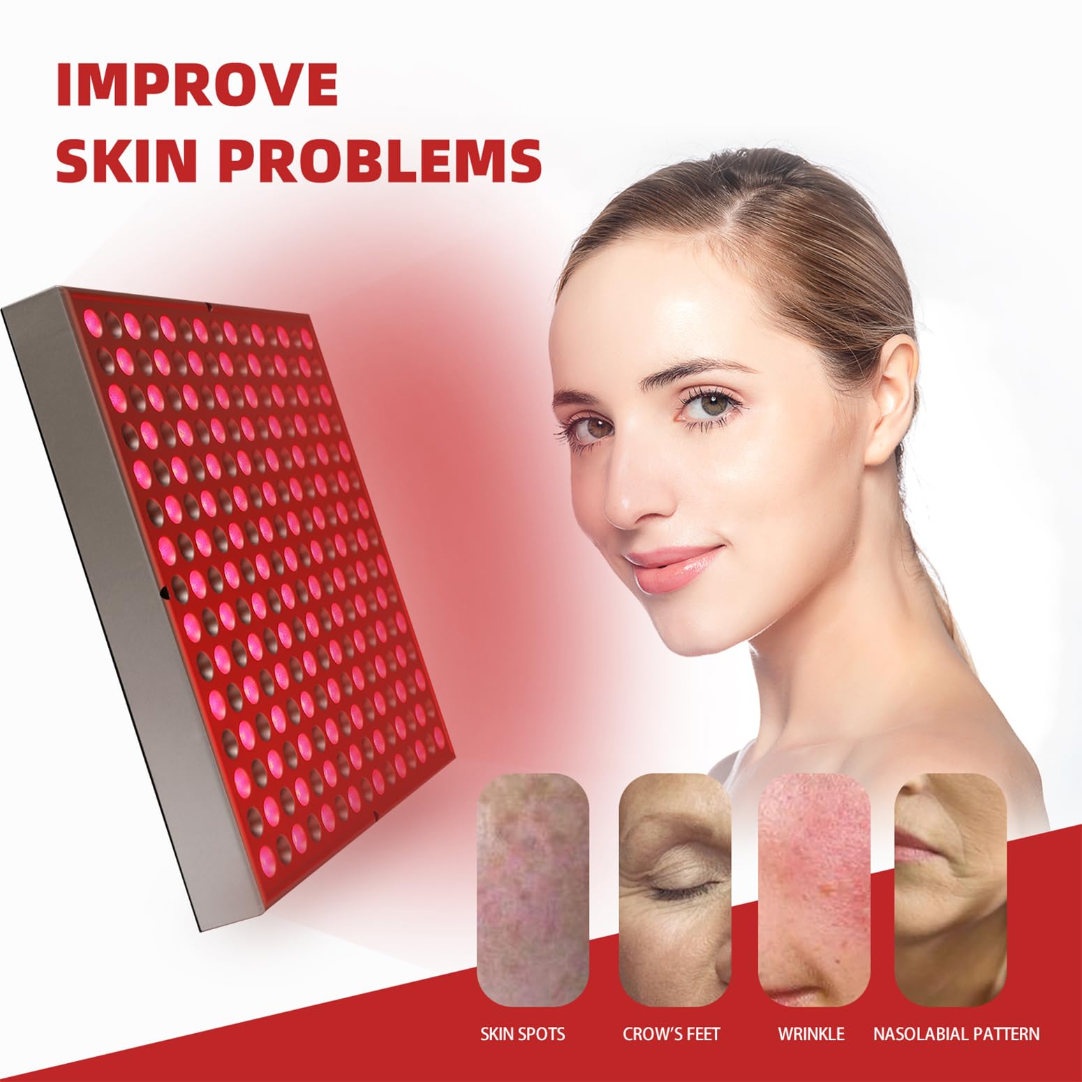 Red-Light-Therapy-Device - 45W LED Panel Deep 660nm and Near-Infrared 850nm LED Light Combo for Skin Beauty,Pain Relief of Muscl