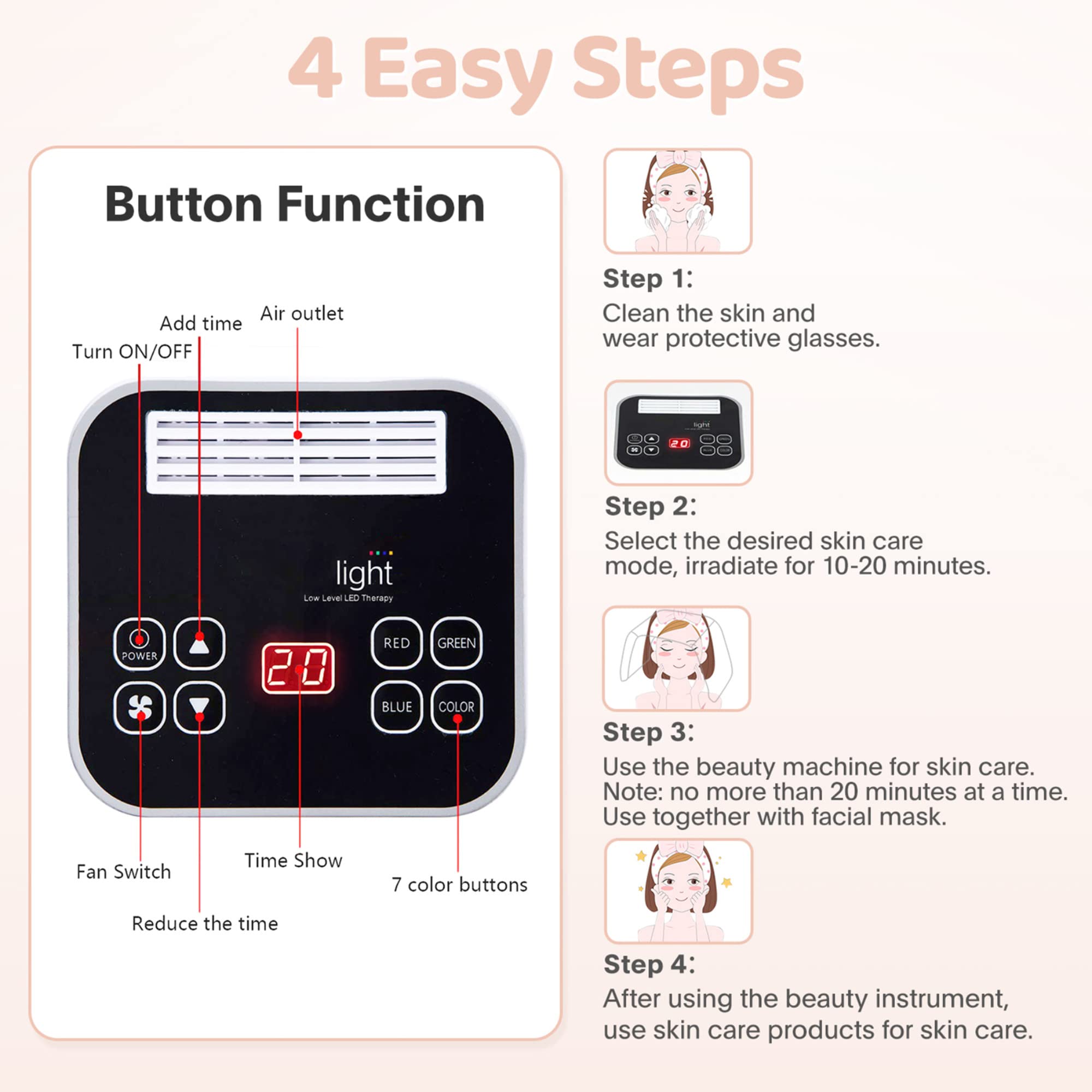 FXXXCUWUU Led-Light-Therapy, Red Light Therapy for Face 7 in 1 Colors LED Facial Skin Care Tool Facial Neck Body Hand Skincare M