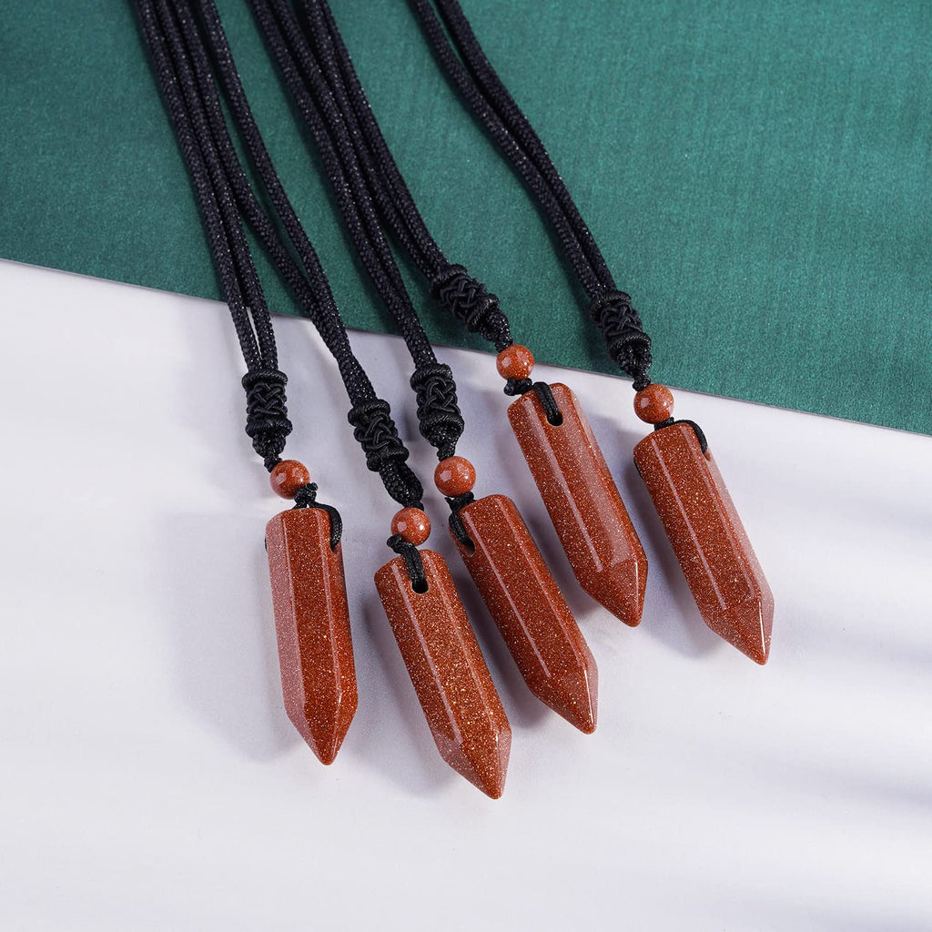 TIKCAUZ Hexagonal Crystal Necklace Red Sandstone Point Pendant with Adjustable Rope Handmade Reiki Healing Stone Necklaces Jewel