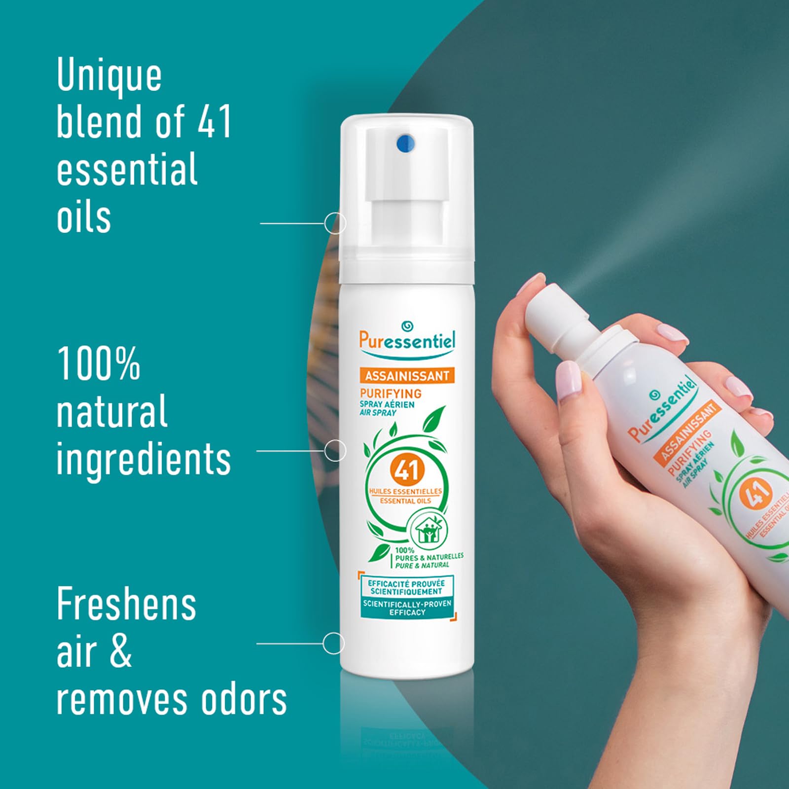 Puressentiel Purifying Air Freshener Spray - Room Spray with 41 Essential Oils - Eliminate Odors without Synthetic Chemicals - M