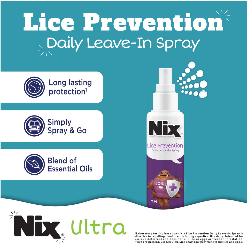 Nix Lice Treatment & Prevention Kit, All-in-One Shampoo, 4 fl oz, with Lice Removal Comb and Lice Prevention Daily Leave-in Spra