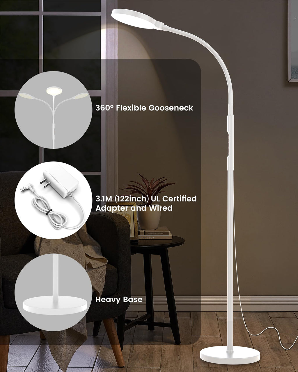 Light Therapy Lamp 11000 Lux, Full Spectrum LED UV-Free Sunlight Lamp with 10 Adjustable Brightness & 5 Color Temperatures, 3 in