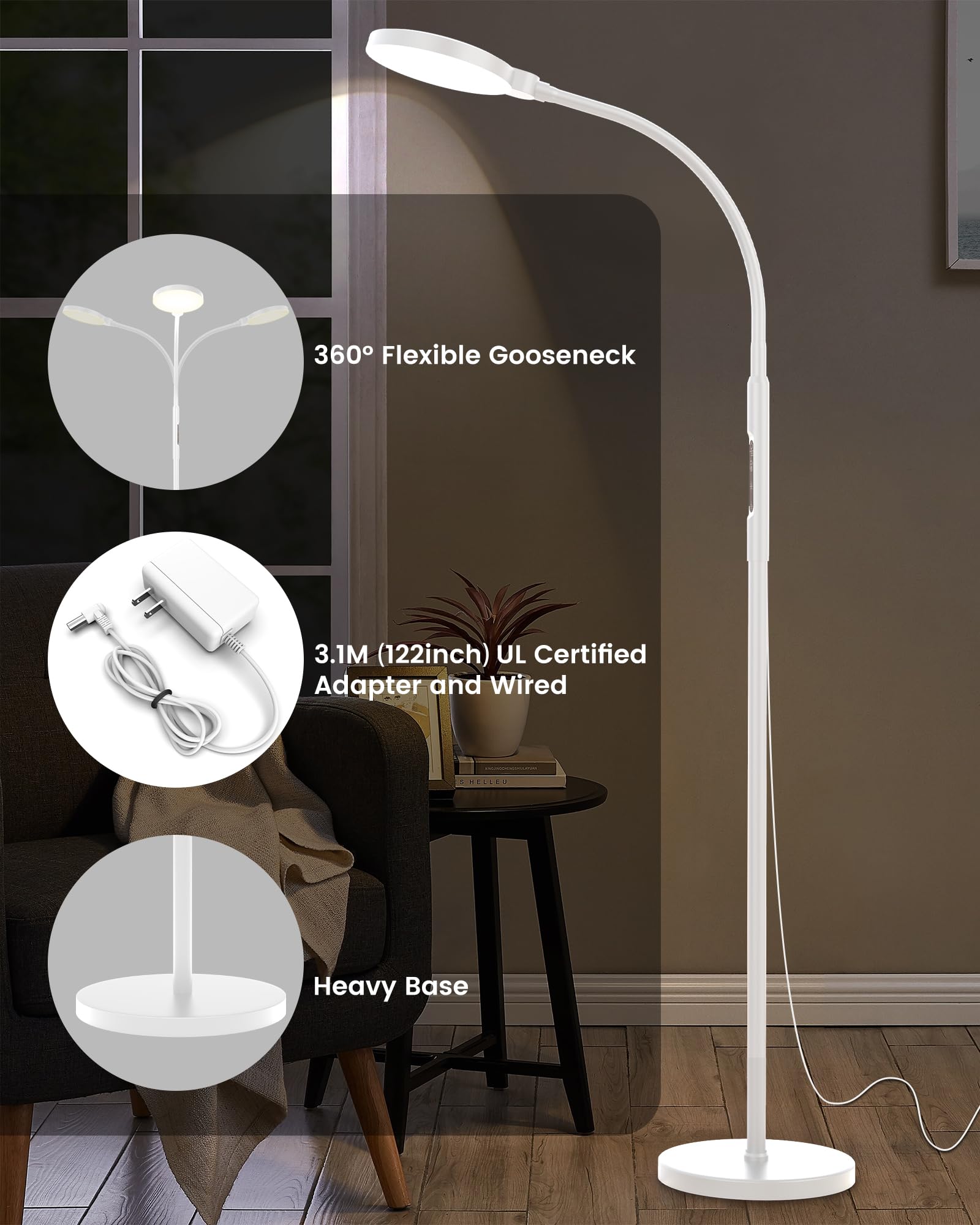 Light Therapy Lamp 11000 Lux, Full Spectrum LED UV-Free Sunlight Lamp with 10 Adjustable Brightness & 5 Color Temperatures, 3 in