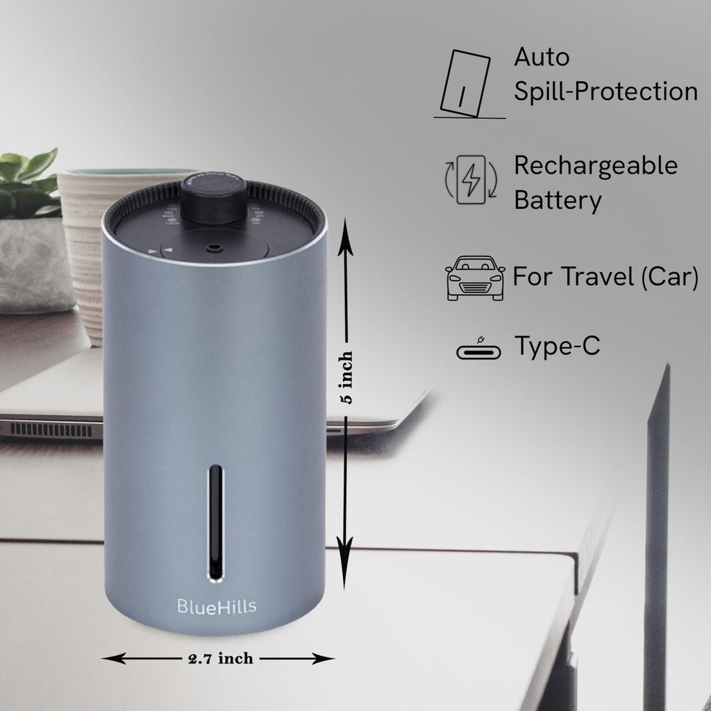 BlueHills Waterless Diffuser Cordless Car Essential Oil Aroma for Essential Oils Large Room Portable USB Travel Hotel Home Long