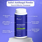 Safrel Antifungal Powder Treatment with 2% Miconazole Nitrate for Common Fungal Infections incuding Athletes Foot, Talc Free, 3