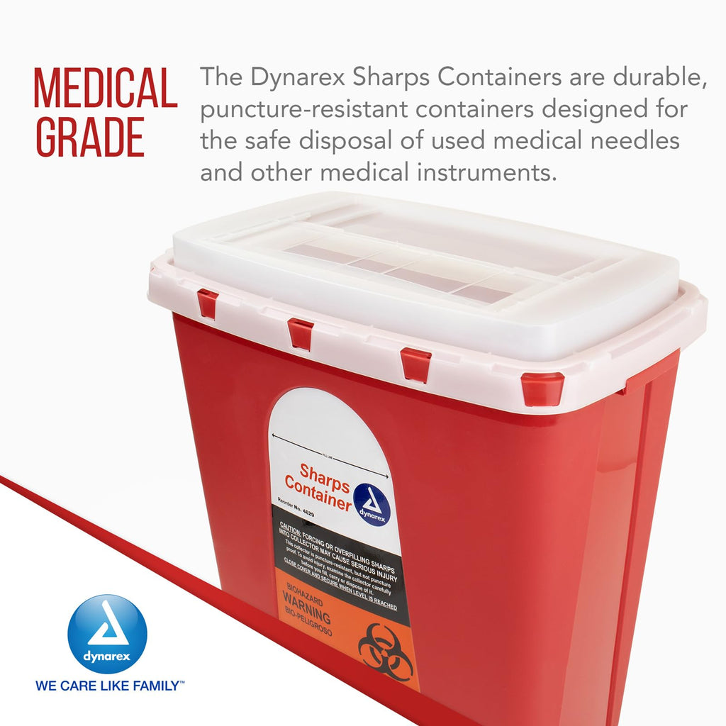Dynarex 4629 Sharp Container, Provides a Safe Disposal of Medical Waste and Needles, Non-Sterile & Latex-Free, 6 Gallons, Made w