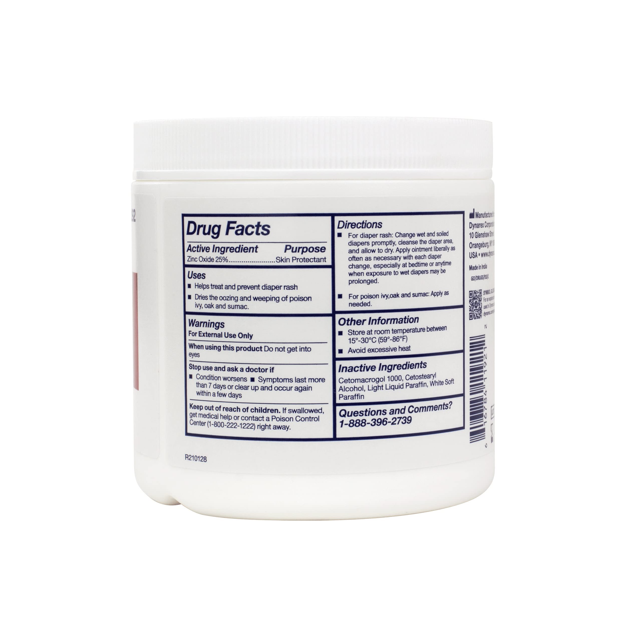 Dynarex 1192 Zinc Oxide Ointment, Soothes, Prevents, White, 15 oz. Jar, Pack of 12