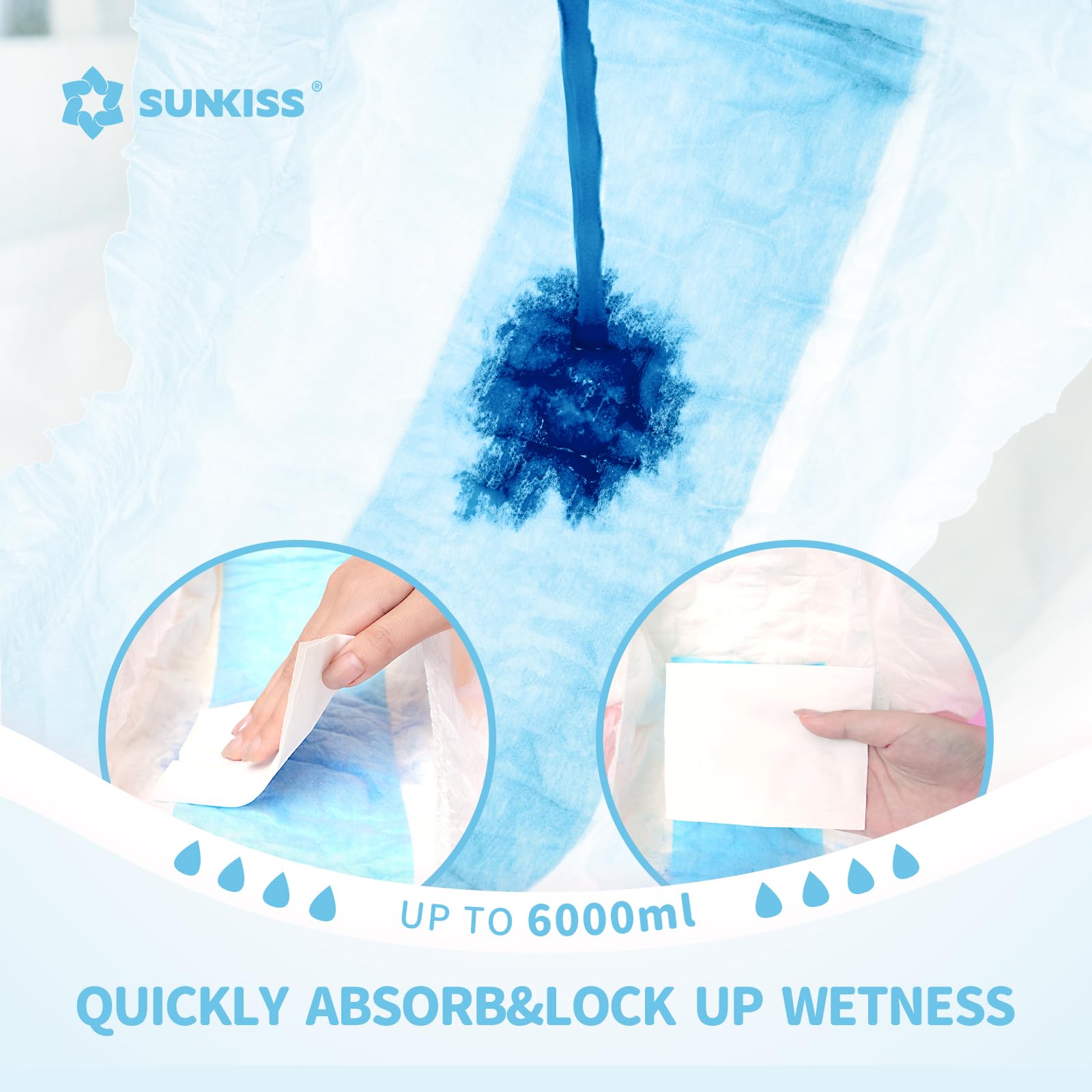 SUNKISS Masterpiece Adult Diapers with Tabs, Unisex Disposable Incontinence Briefs for Women and Men, Odor Control, Blue, L/XL,