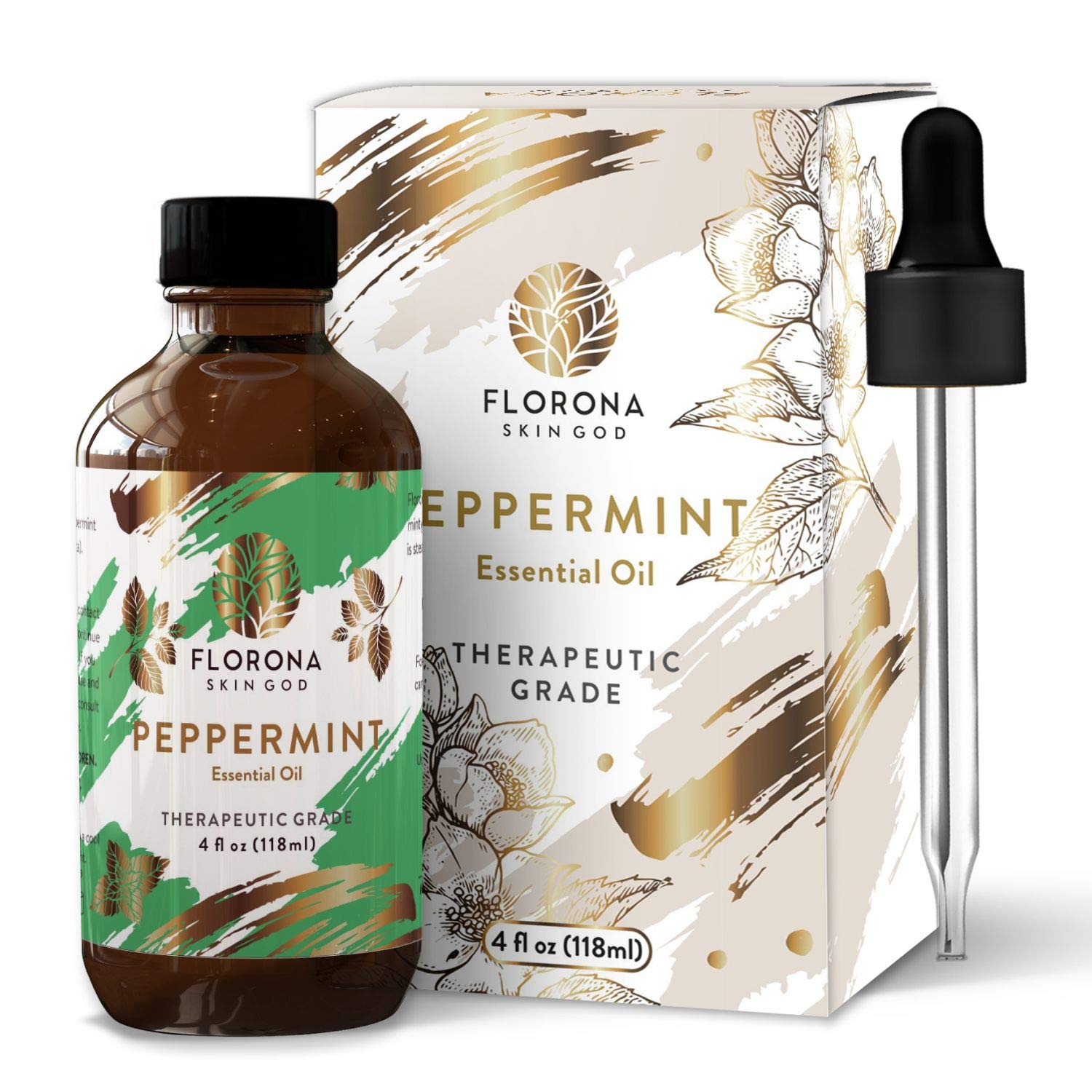 Florona Peppermint Essential Oil 100% Pure & Natural - 4 fl oz, Hair & Skin Care, Diffuser Aromatherapy, Soap Making, Candle Mak