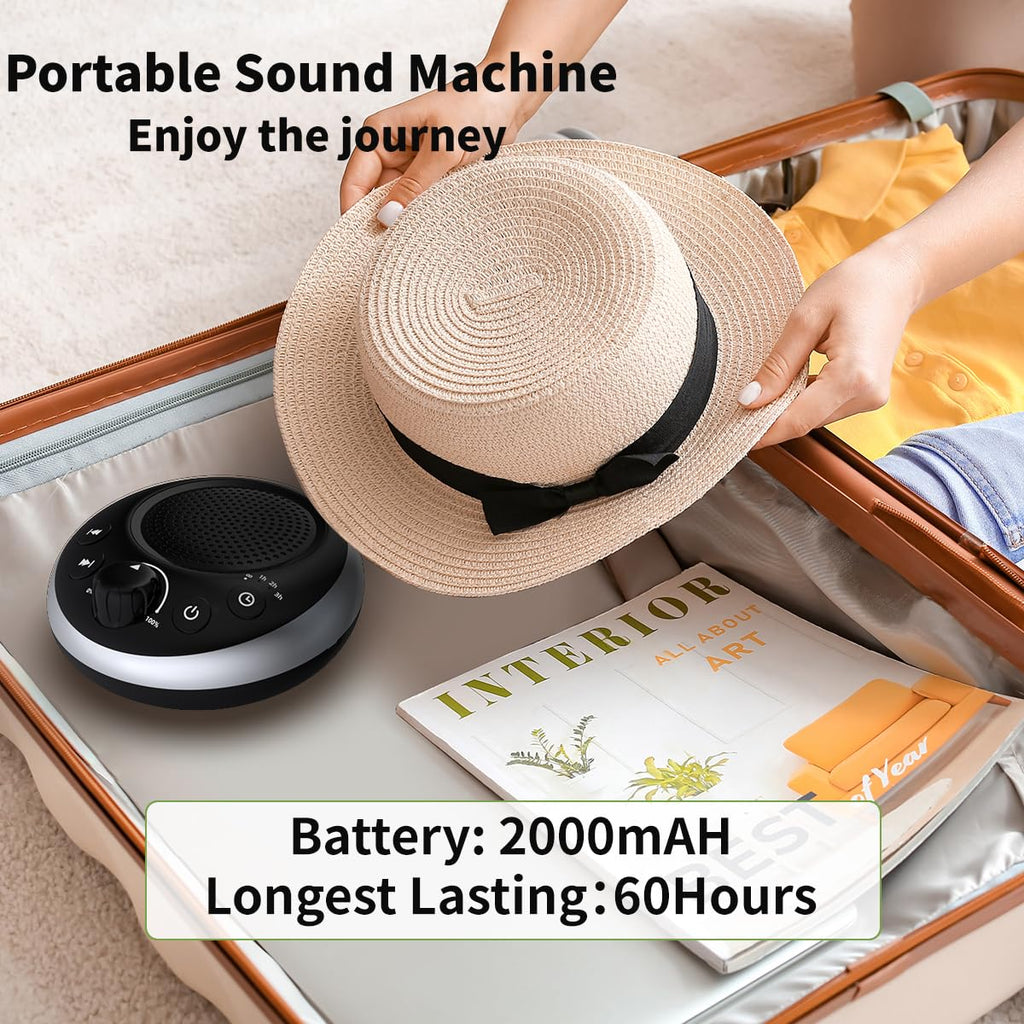 (2024 Upgrade)Rechargeable Portable Brown Noise Machine 2000mAH Large Battery Sound White Noise Machine 30 Soothing Sounds for B