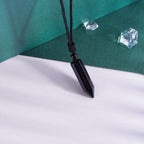 TIKCAUZ Hexagonal Crystal Points Pendant Necklace Black Obsidian Healing Stone Necklace Adjustable Rope Reiki Gemstone Necklace
