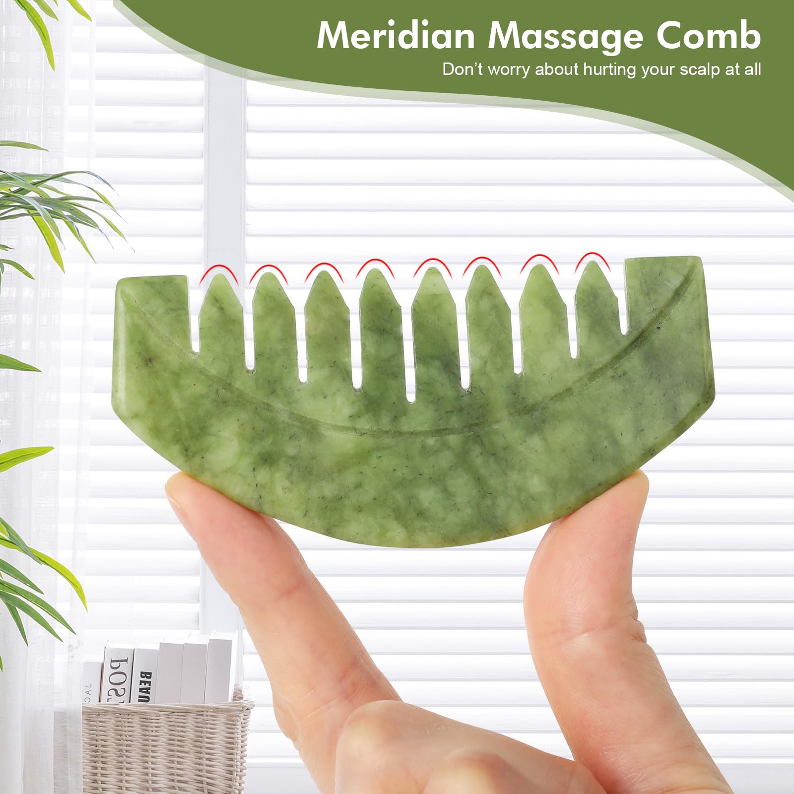 airogym 2pcs Natural Jade Massage Comb, Guasha Scraping Scalp Comb, Multi-Functional Handheld Scalp Massage Tools for Head Carin