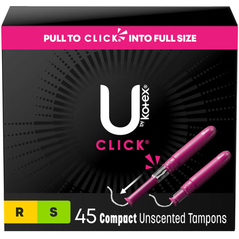 U by Kotex Tampons, Click Compact Multipack, Regular/Super Absorbency, Unscented, 45 Count