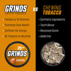 Grinds Coffee Pouches | Tobacco Free, Nicotine Free Healthy Alternative | 6 Cans of Caramel | 18 Pouches Per Can | 1 Pouch eq. 1