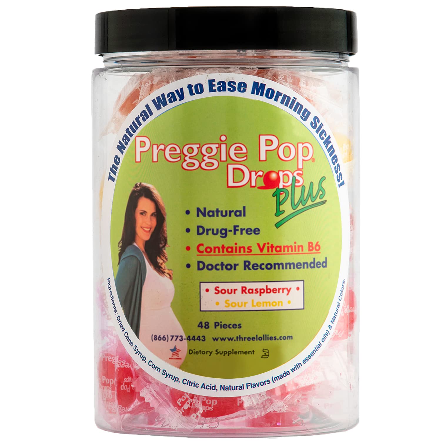 Preggie Pop Drops Plus Fortified with Vitamin B6 - Morning Sickness Relief Fortified with Vitamin B6. Preggie Pops for Relief fo