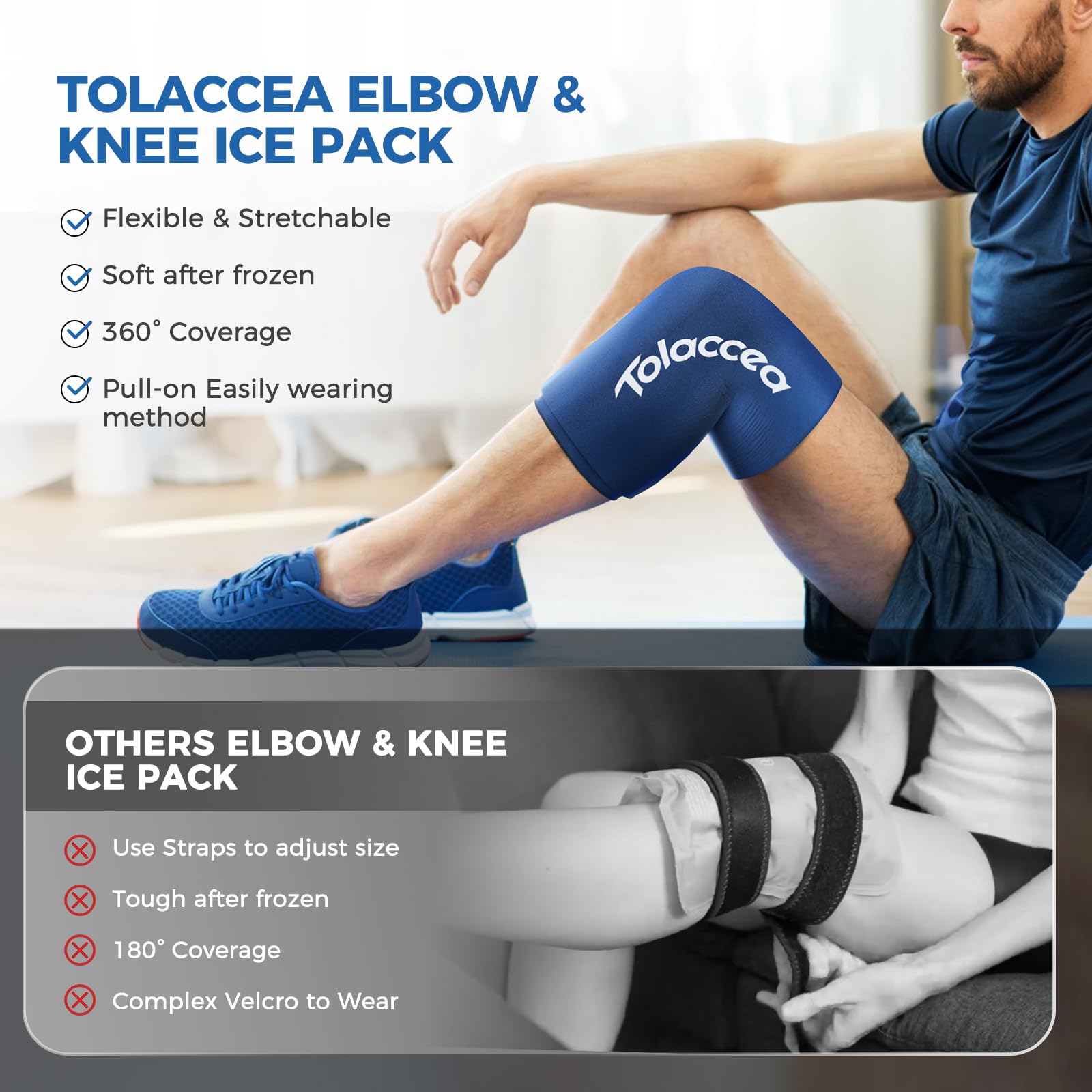 Elbow and Knee Ice Pack - Cold Ice Sleeve with Reusable Gel & Cold Therapy Compression for Knee, Shin Splints, Calf Strain, Flex