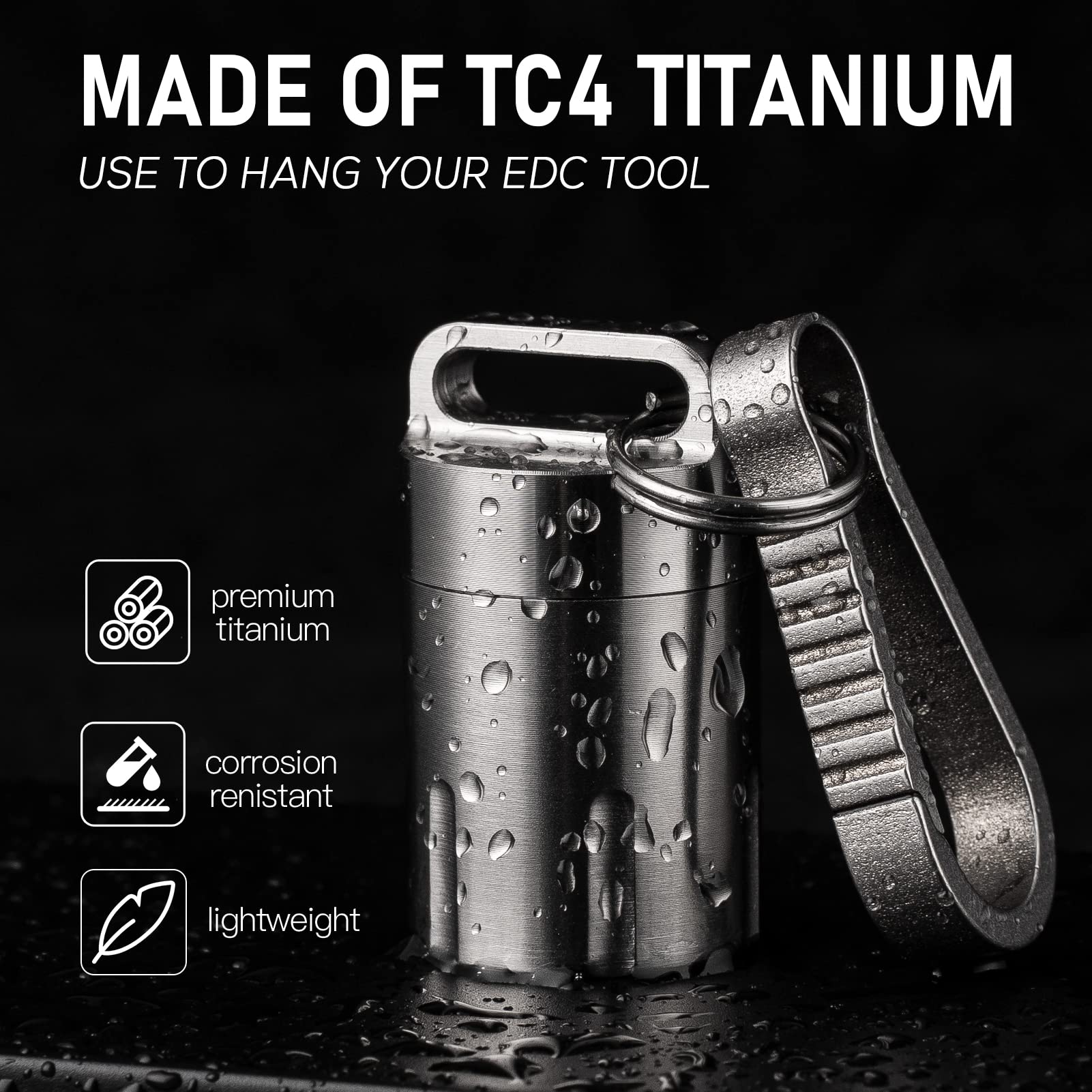 TISUR Titanium Small Pill Holder Keychain, Portable Pill Case Waterproof Pocket Pill Box Container Carrier to Hold Pills, Vitami