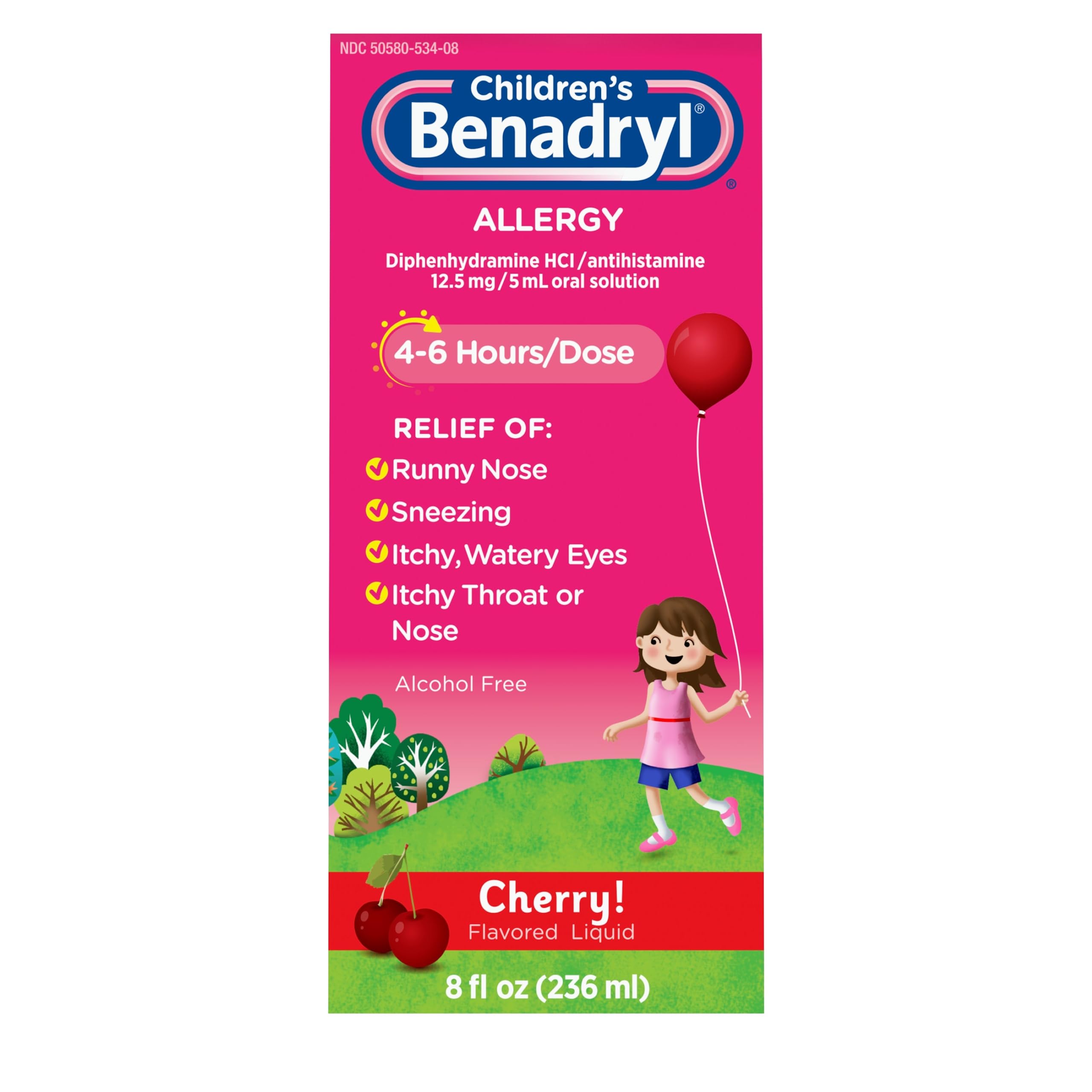 Benadryl Childrens Allergy Relief Liquid Medicine with Diphenhydramine HCl Antihistamine for Kids Allergy Relief, Effective Al