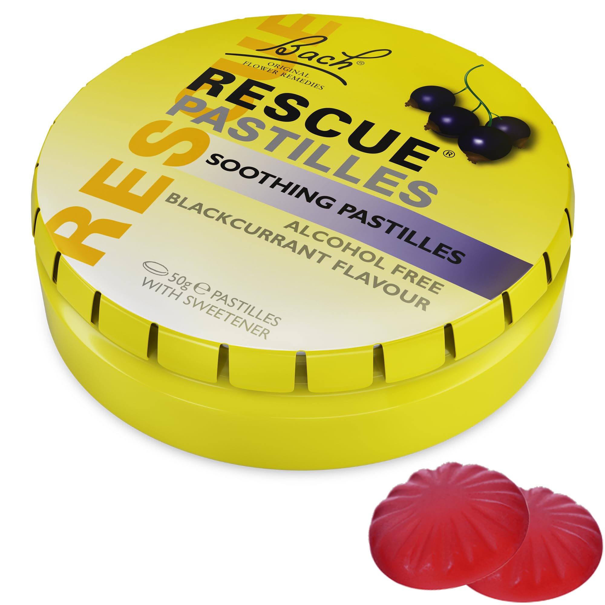 Rescue PASTILLES, Black Currant Flavor, Natural Stress Relief Lozenges, Homeopathic Flower Essence, Vegetarian, Gluten & Sugar-F