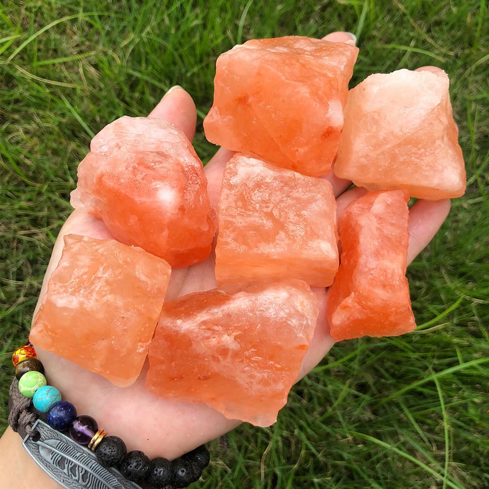 Zenkeeper 1 Lb Large Raw Himalayan Salt Crystal Rough Himalayan Quartz Natural Orange Salt Stone Crystal Stone Mineral Specimen 