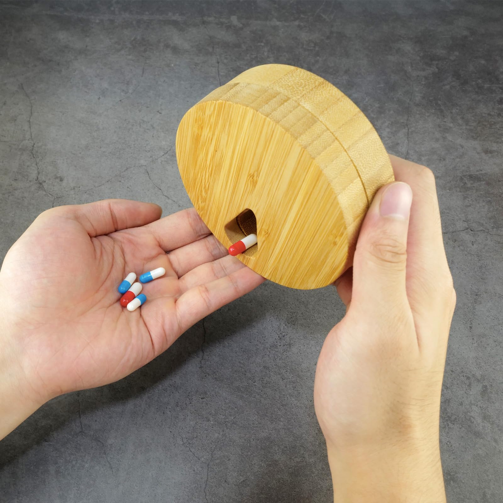 AM&PM Set of 2 Bamboo Wood Pill Organizer for Medicine Vitamin 2 Times a Day, Arthritis Friendly 7-Day Pill Box Medium Container