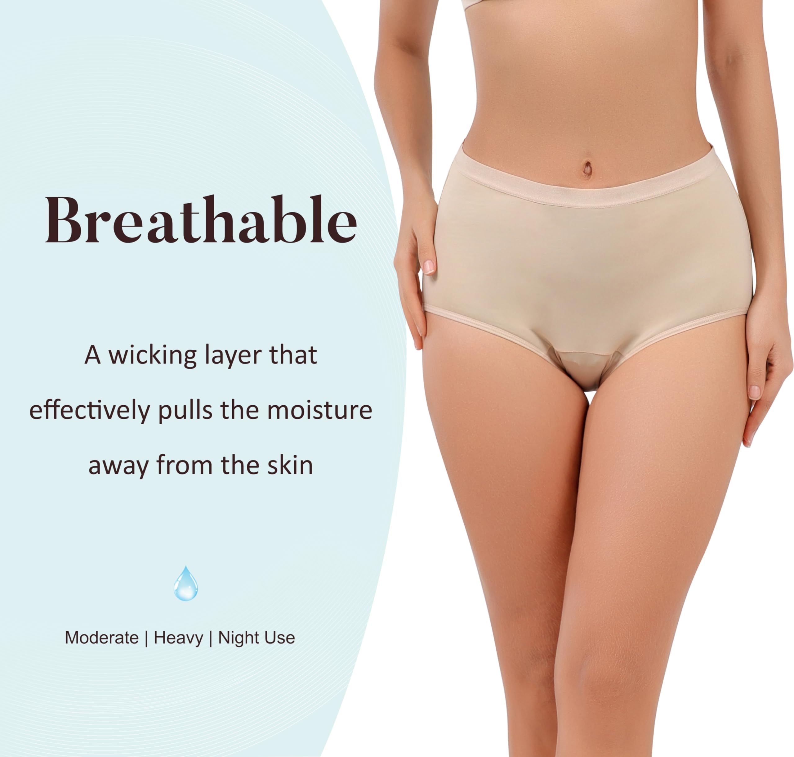 AIRCUTE Super Absorbent Incontinence Underwear for Women Leak Proof Heavy Bladder Leakage Night Briefs 150ML(Beige, Large)