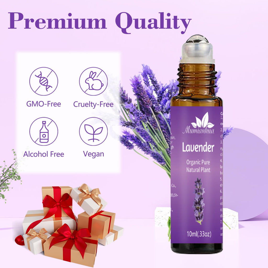 Mumianhua Lavender Essential Oil Roll-On Therapeutic Grade, Pre-Diluted Lavender Oil for Relaxation, Focus Pulse Points, Pillow,