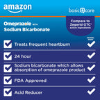 Amazon Basic Care Omeprazole and Sodium Bicarbonate Capsules, 20 mg/1100 mg, 24-Hour Frequent Heartburn Medicine, Acid Reducer P