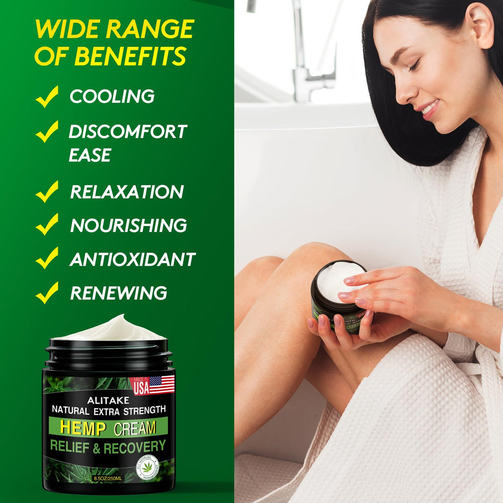 8.5 oz Natural Hemp Cream - Instant Hemp Cream with Hemp, Arnica, MSM, Turmeric, Emu Oil, Menthol, Aloe, Rosemary oil, Boswellia