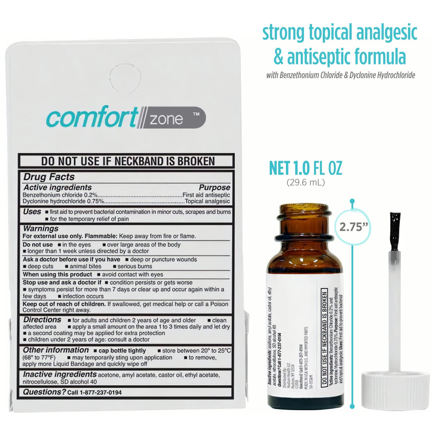 Comfort Zone Liquid Bandage, Topical Analgesic and Antiseptic, Protective Skin Barrier for Small Cuts and Wounds, 1 Ounce (1 Pac
