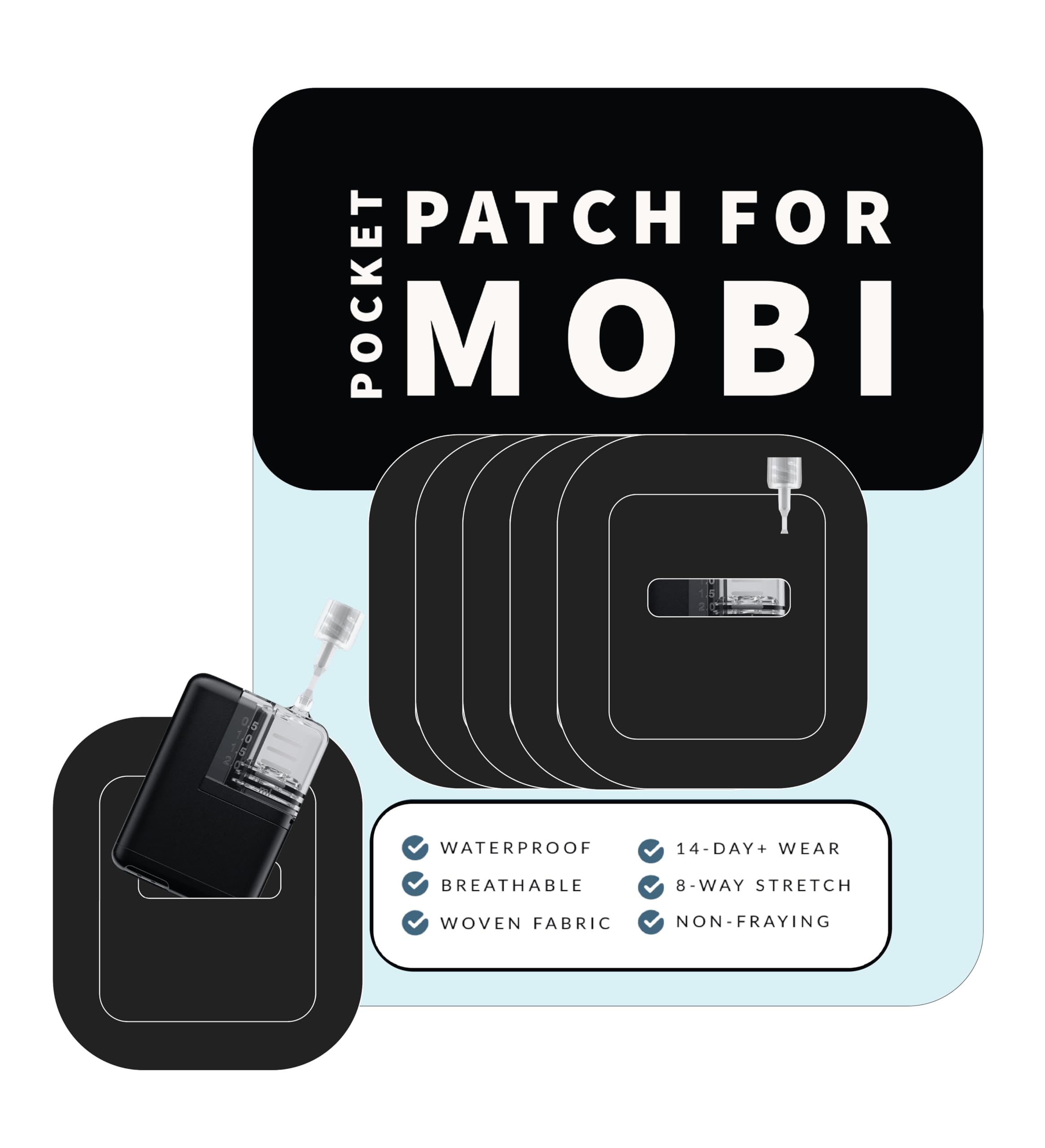 Glucomart Adhesive Pocket for Mobi (5 Count) - Maximum Strength Patches for Wearing Mobi Insulin Pump, Waterproof & Hypoallergen