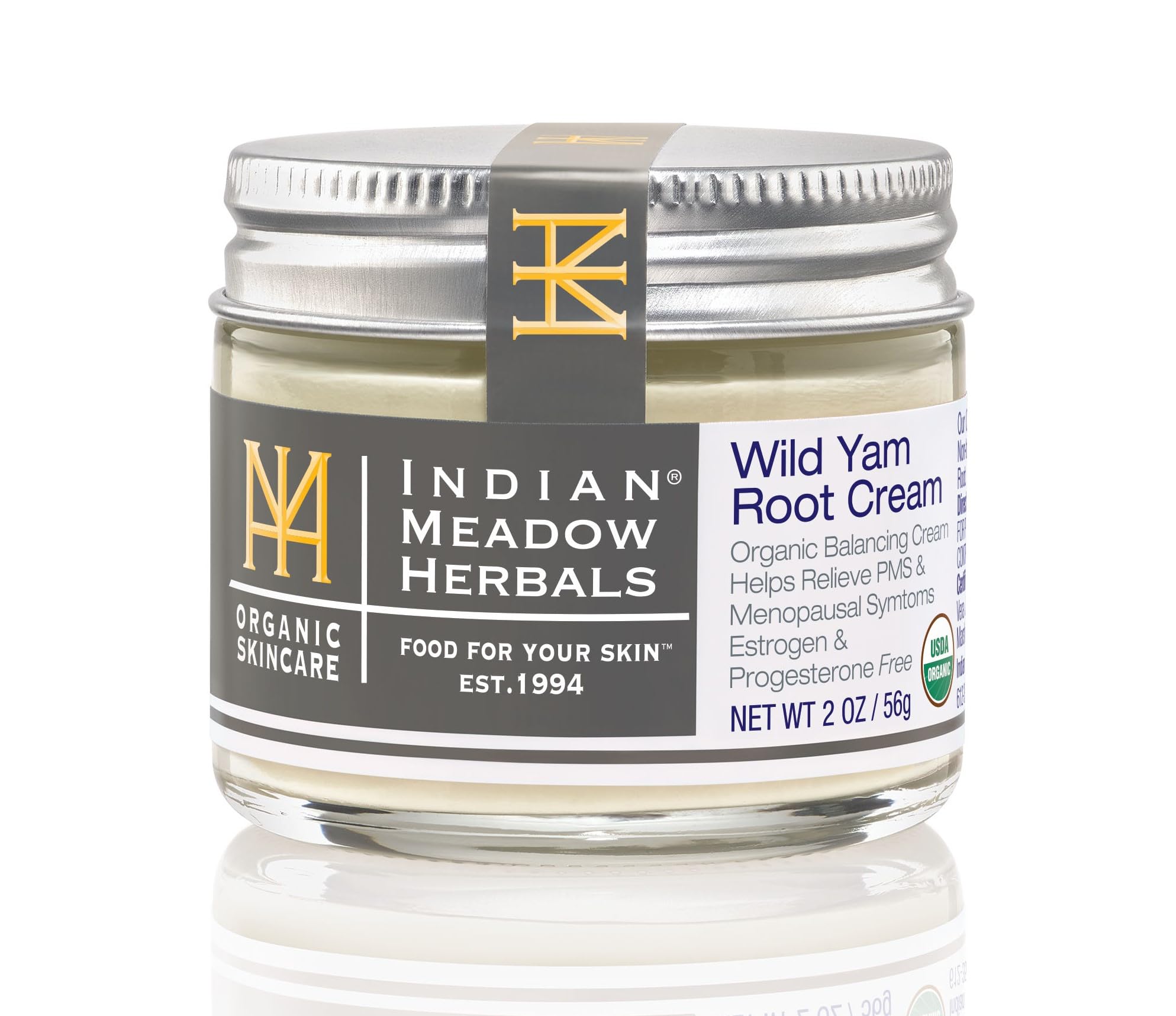 Indian Meadow Herbals Wild Yam Root Cream (2oz) - USDA Certified Organic Balancing Cream for PMS & Menopause Relief - Estrogen &