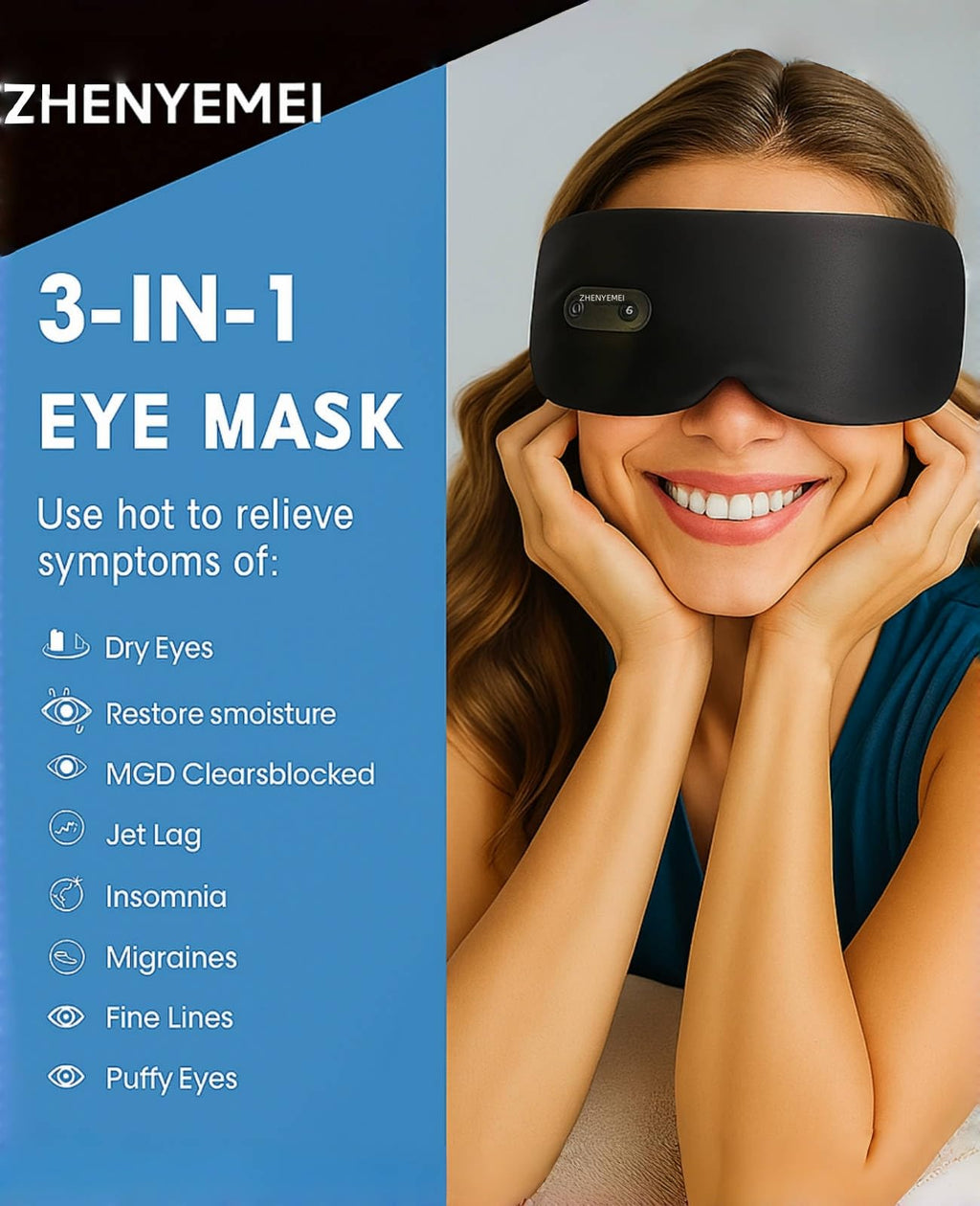 Heated Eye Masks for Dry Eyes, Cordless Silk Mask, 3 Heat Levels Electric Heating Pad for Eye Strain Relief & Fatigue,Ideal Eye