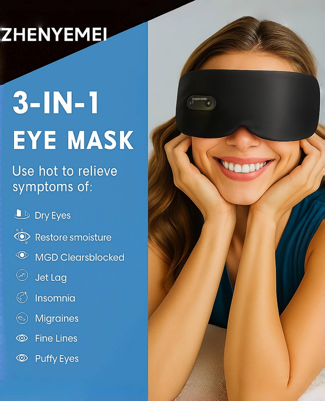 Heated Eye Masks for Dry Eyes, Cordless Silk Mask, 3 Heat Levels Electric Heating Pad for Eye Strain Relief & Fatigue,Ideal Eye